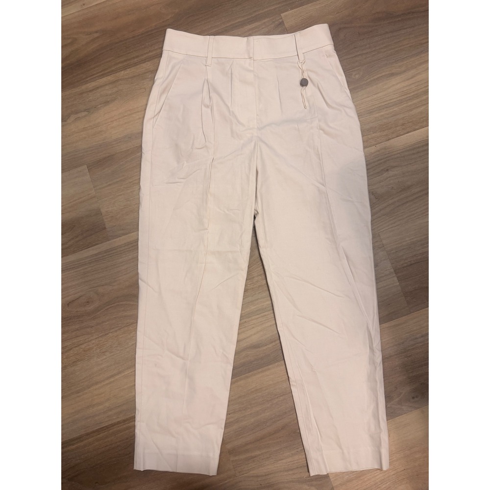 Brunello Cucinelli Women Off-White Pleated Tapered Cotton Trousers IT 40 US 4